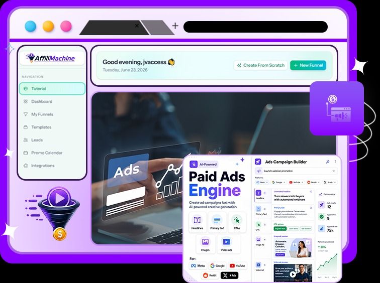 AffiliMachine AI promotion engine generating social media content