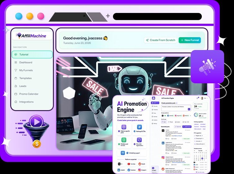 AffiliMachine AI leads and CRM dashboard with email integrations