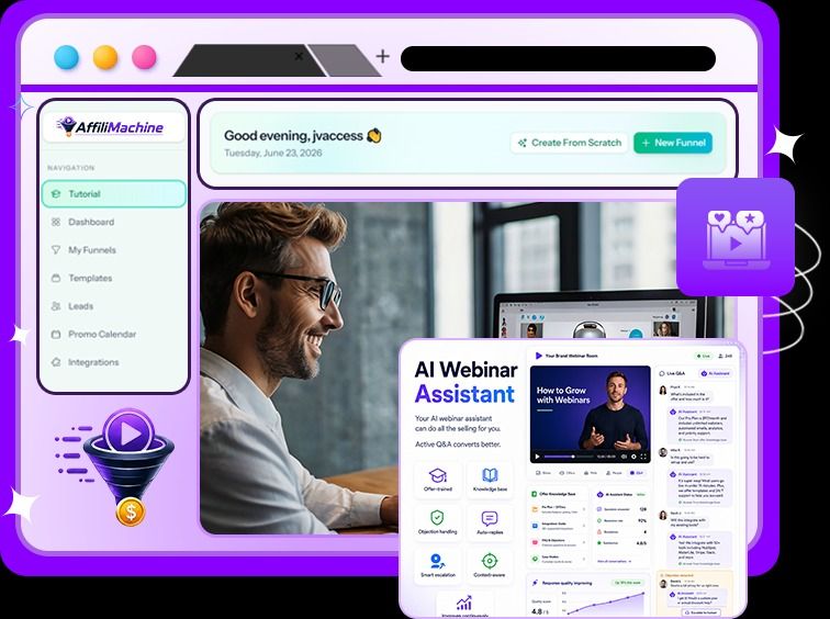 AffiliMachine AI library of 51 done-for-you webinar funnels