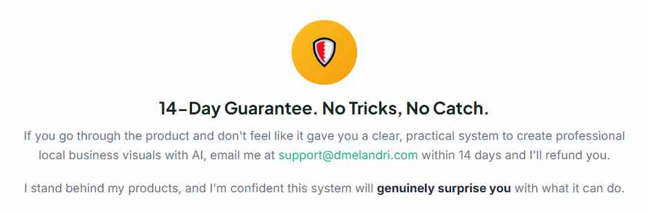 Local Biz Visuals Domination 14-day money-back guarantee badge