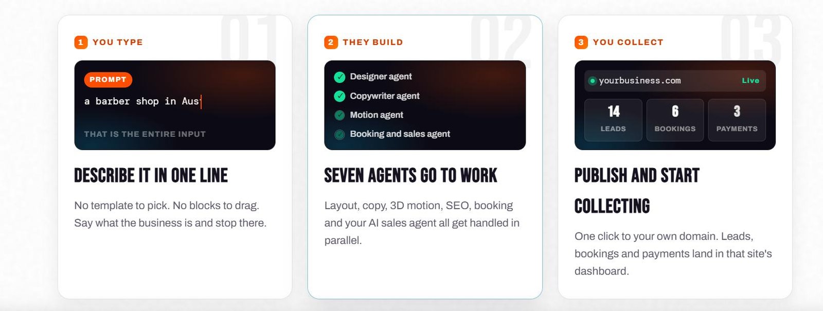 CinematicSites AI 3-step build process