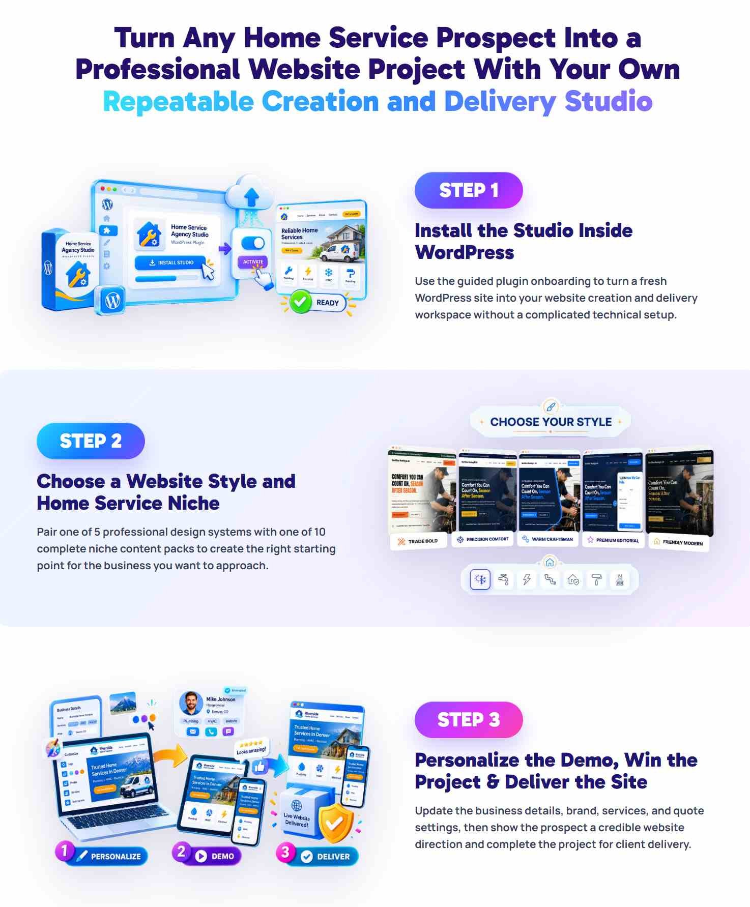 Home Service Agency Studio workflow steps